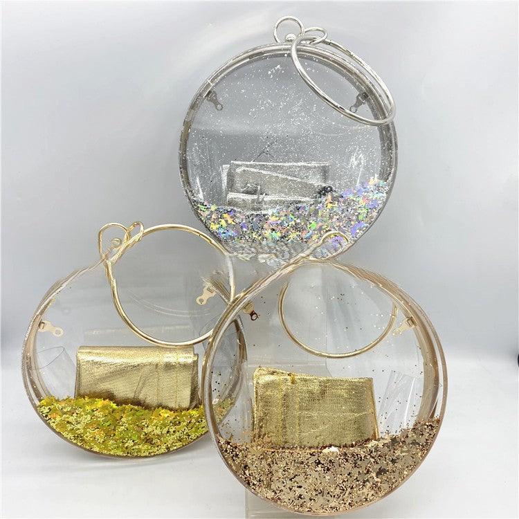 Acrylic bag round quicksand fine glitter bag evening bag 662932203167 - COCOMELODY