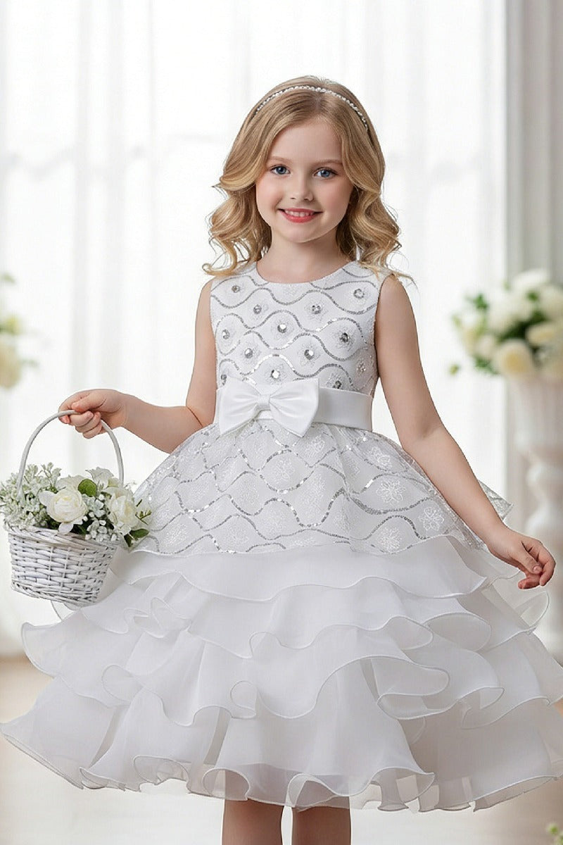 Ball Gown Round Neck Sleeveless Ruffled Organza Knee Length Flower Girl Dresses 1029768586286