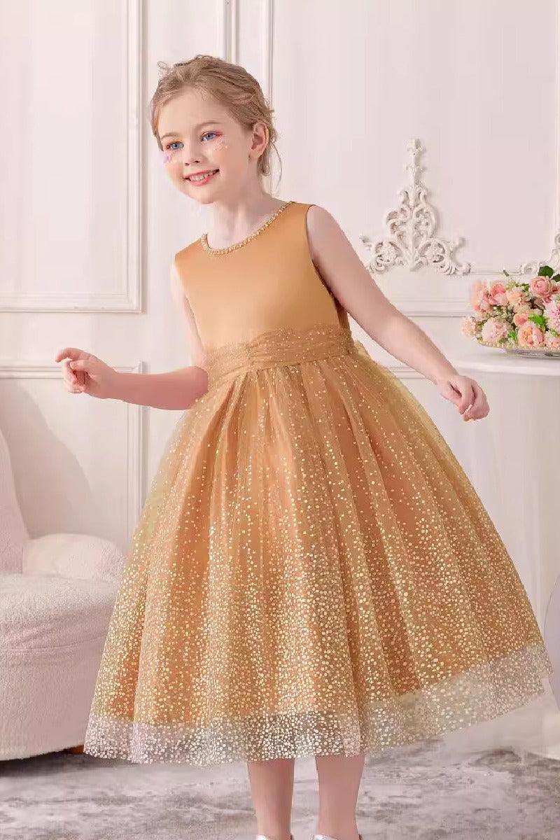 A-Line Scoop Neck Sleeveless Midi Tulle/Sequined Flower Girl Dresses 828722259586 - COCOMELODY