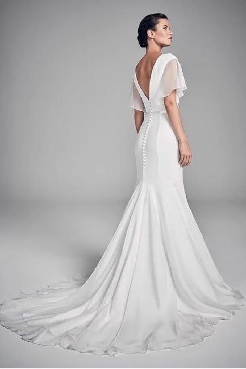 Trumpet-Mermaid Sweep-Brush Train Chiffon Wedding Dress 848278881654 - COCOMELODY