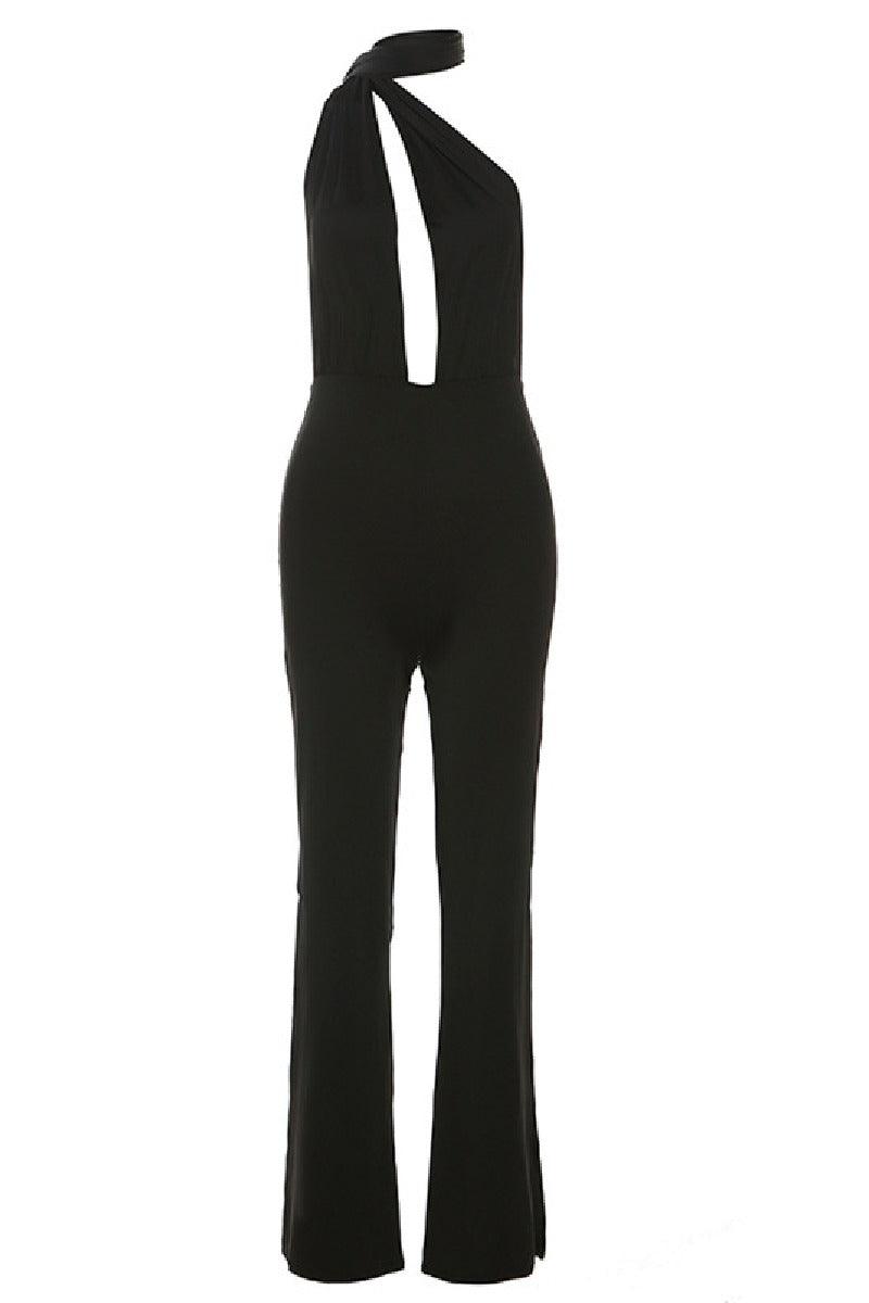 Halter sexy hollowed-out backless slim-fit jumpsuit party dress 729888018414 - COCOMELODY