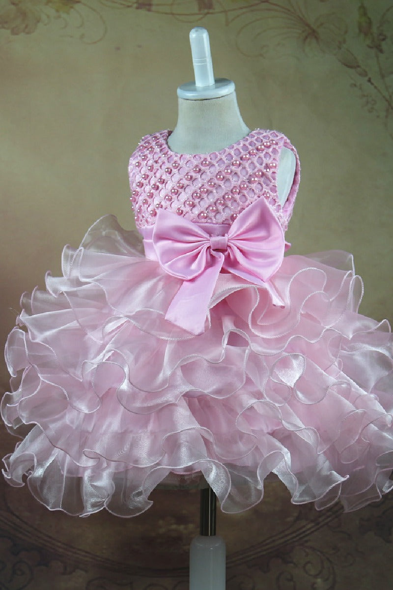 Short A-Line Sleeveless Round Neck Pearl Beaded Ruffled Organza Tutu Flower Girl Dresses 1031504952631