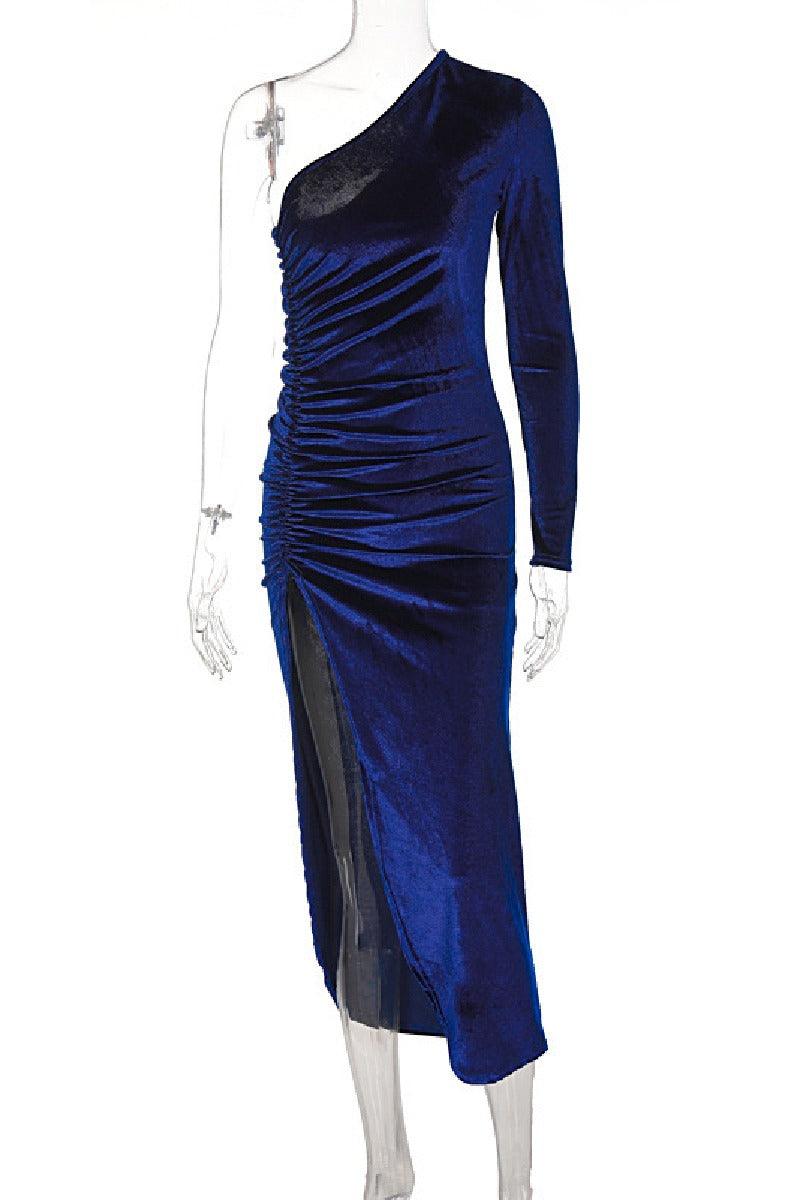 Fashion slant shoulder long sleeve cocktail dress 661897771770 - COCOMELODY