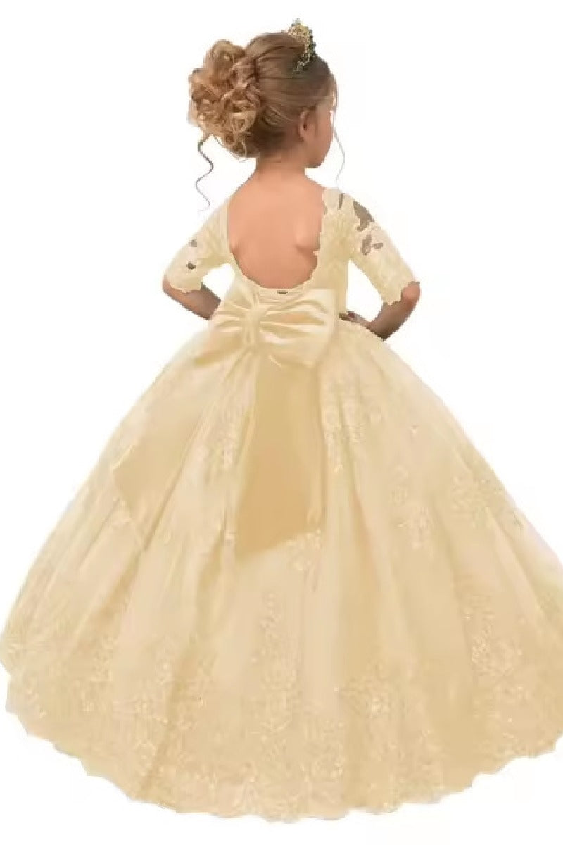 A-Line Illusion Half Sleeve Floor Length Flower Girl Dresses 639993621131