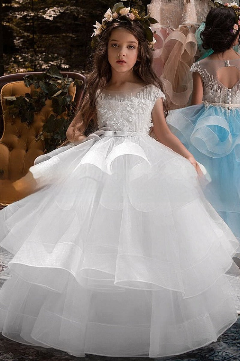 Illusion Round Sleeveless Neck Organza Floor Length Flower Girl Dresses 641380990865