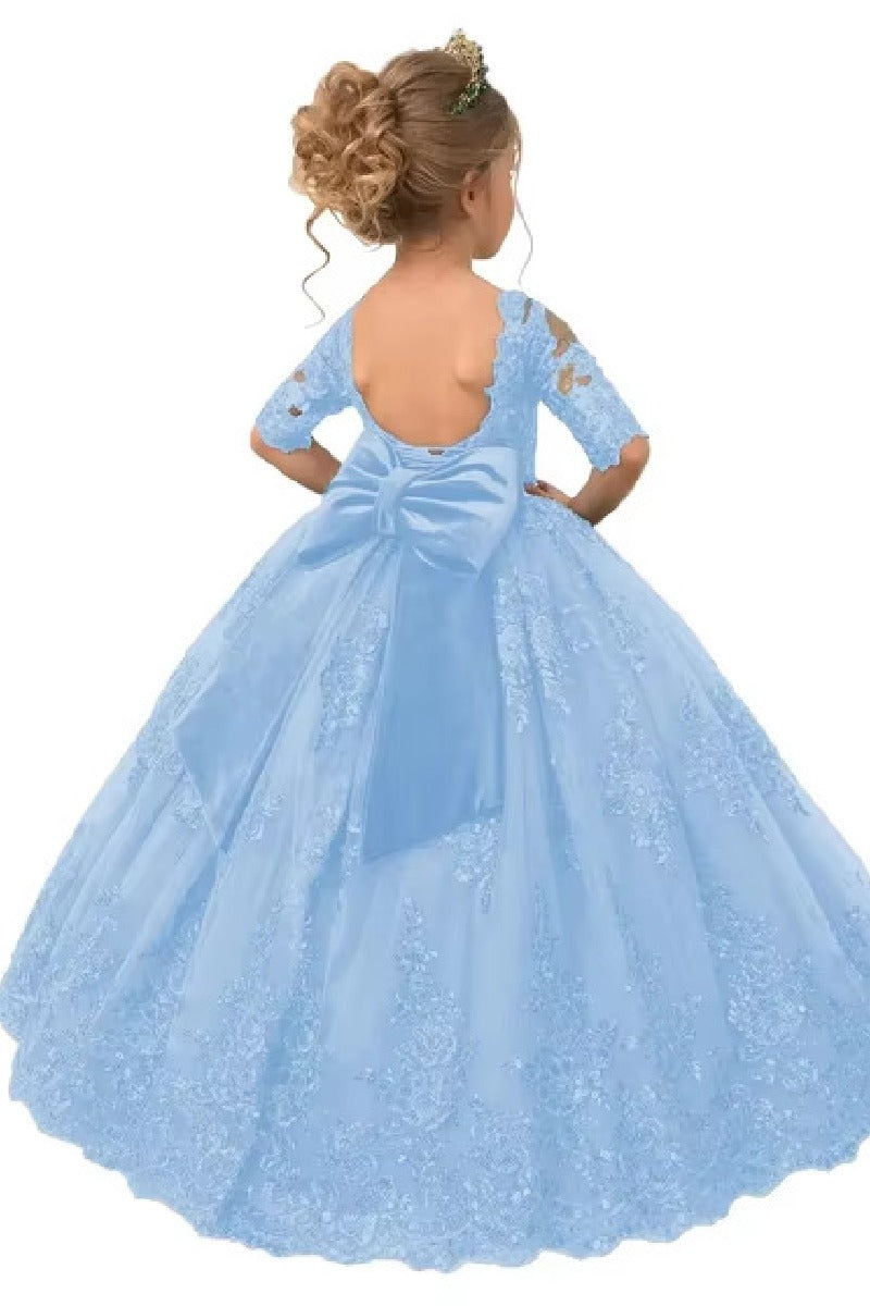 A-Line Illusion Half Sleeve Floor Length Flower Girl Dresses 639993621131
