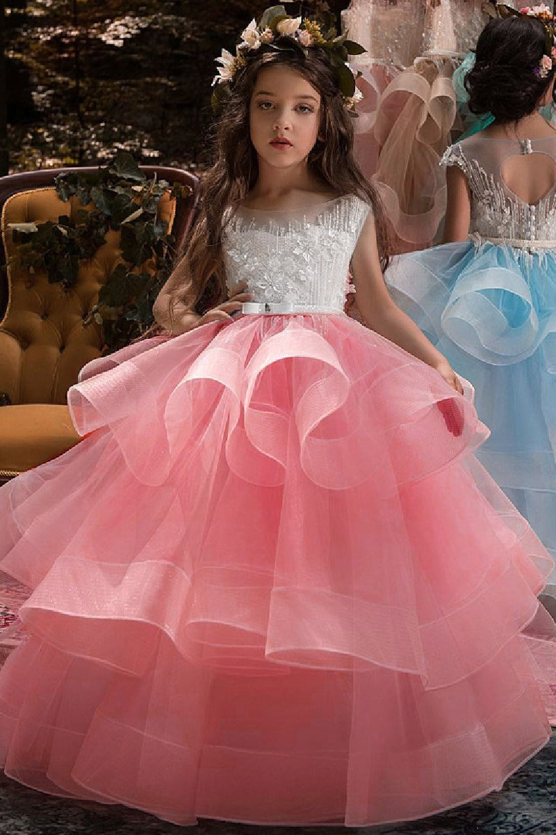 Illusion Round Sleeveless Neck Organza Floor Length Flower Girl Dresses 641380990865