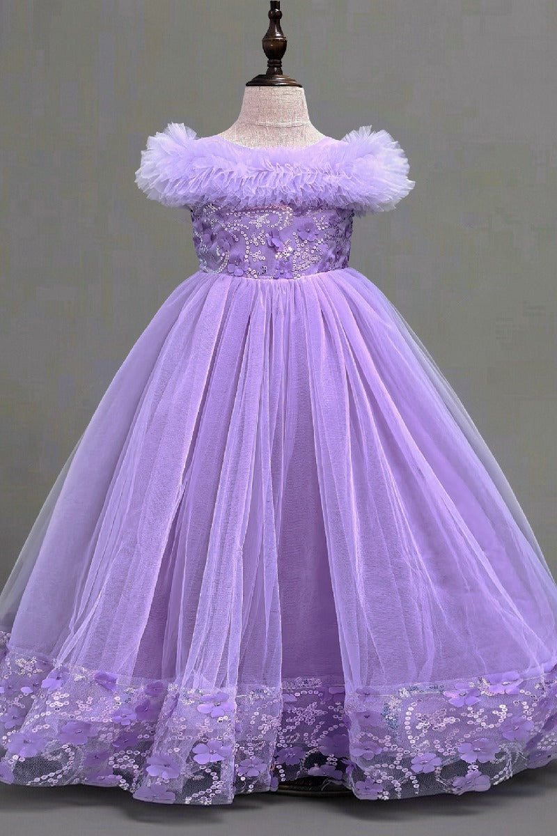 A-Line Off The Shoulder Sleeves Floor Length Tulle Flower Girl Dresses 1050836973299