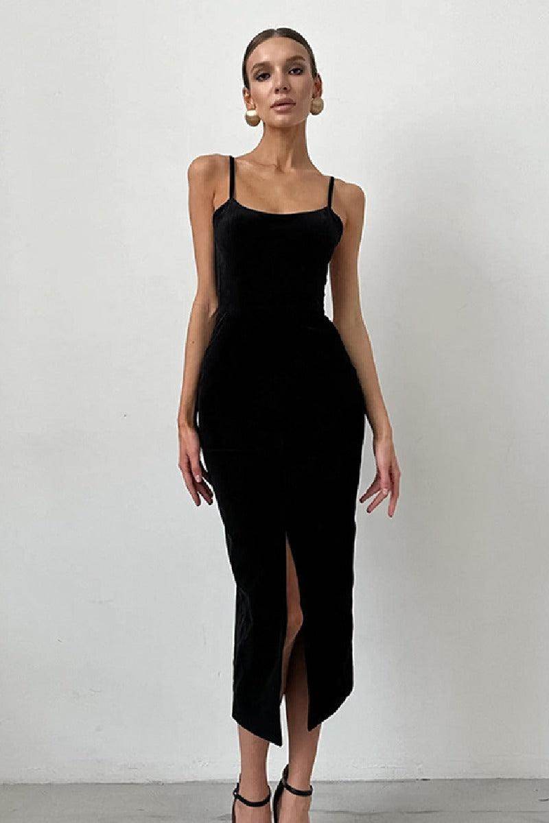 Hepburn style black halter cocktail dress 796420840679 - COCOMELODY