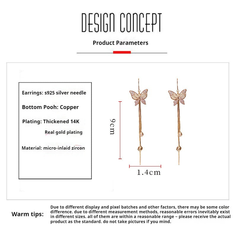 Zircon butterfly fringe earrings Fashion everything earrings 653045976680 - COCOMELODY