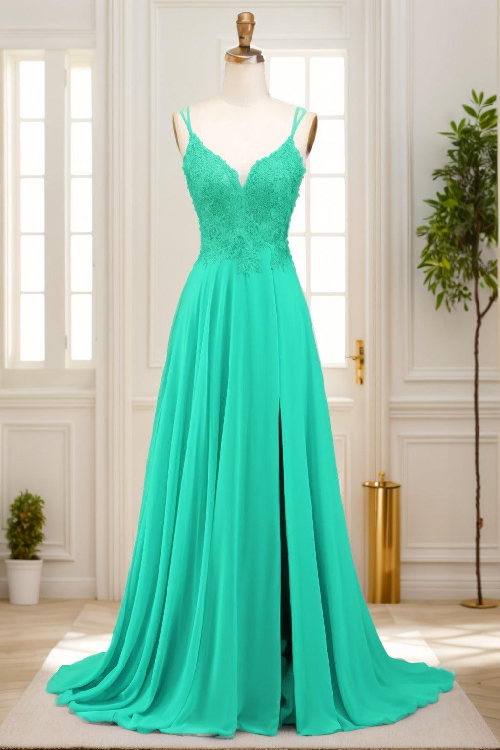 A-Line Sweep-Brush Train Chiffon Prom Dress CS0470 - COCOMELODY