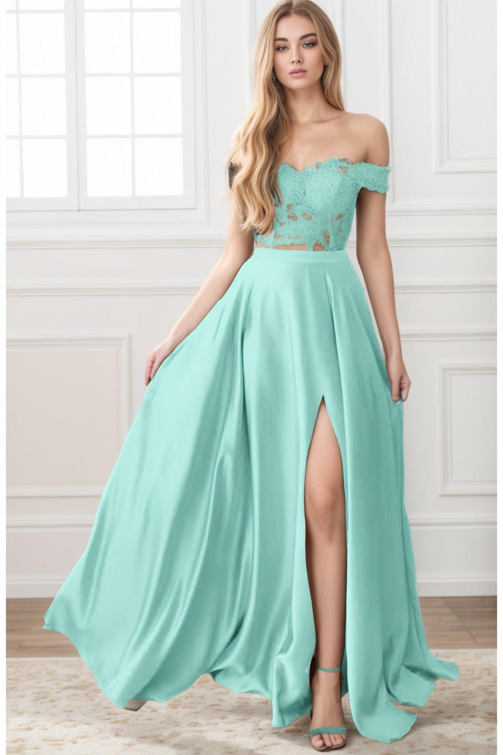 A-Line Sweep-Brush Train Elastic Satin Prom Dress CS0414 - COCOMELODY