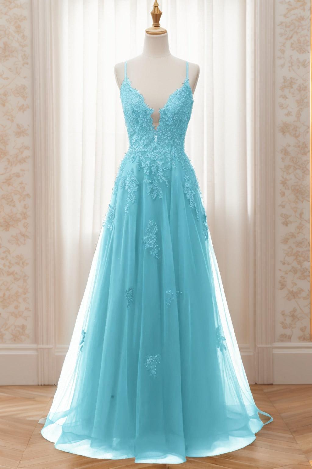 A-Line Sweep-Brush Train Tulle Prom Dress CS0463 - COCOMELODY