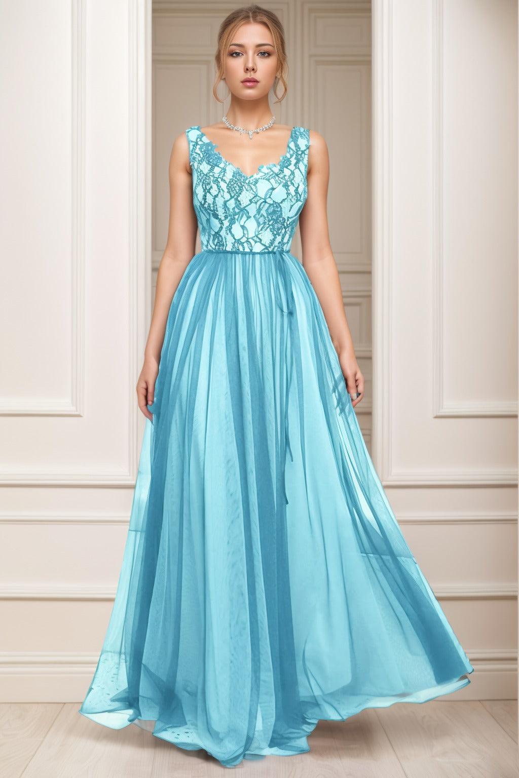 A-Line Sweep-Brush Train Tulle Prom Dress CS0466 - COCOMELODY