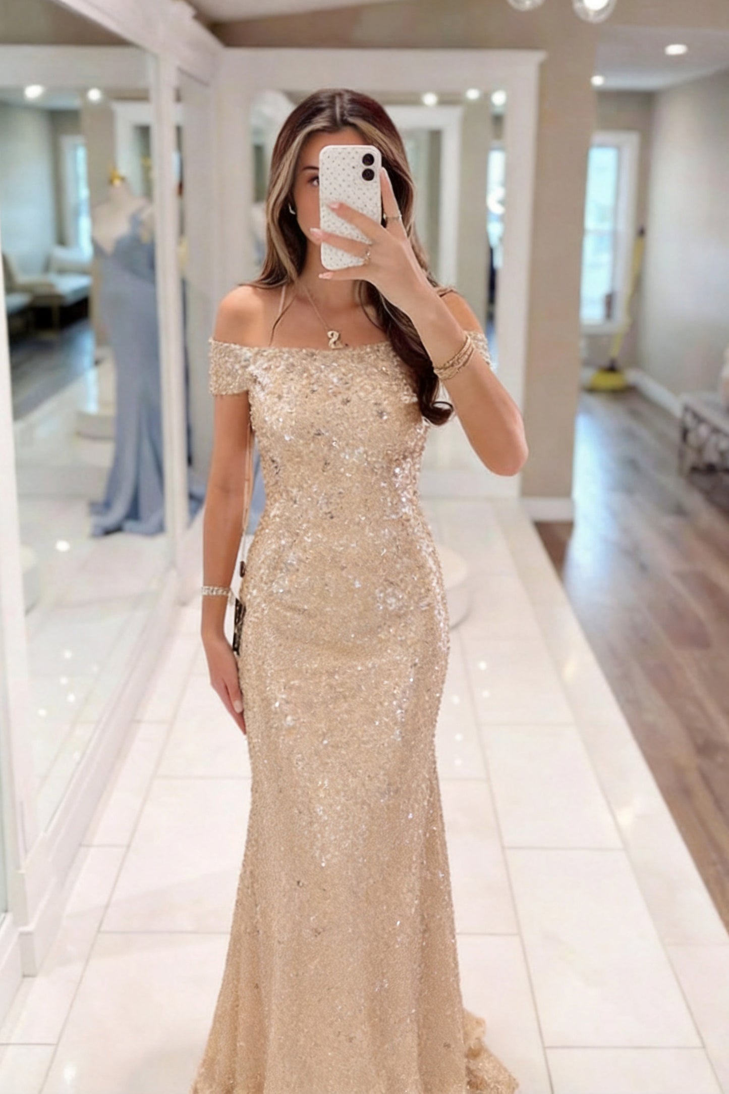 Sheath-Column Maxi Sequined Mother Of The Bride Dress CM0285