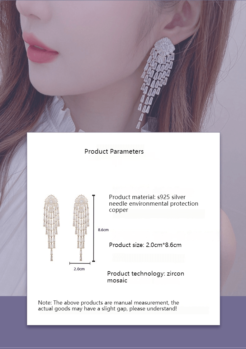 Zircon long tassel earrings 712757587269 - COCOMELODY