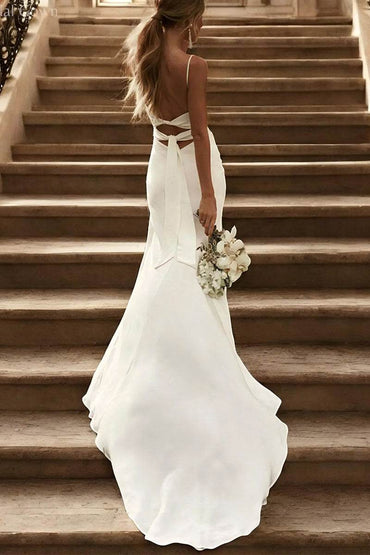 Sheath-Column Sweep-Brush Train Chiffon Little White Dress 100038 - COCOMELODY