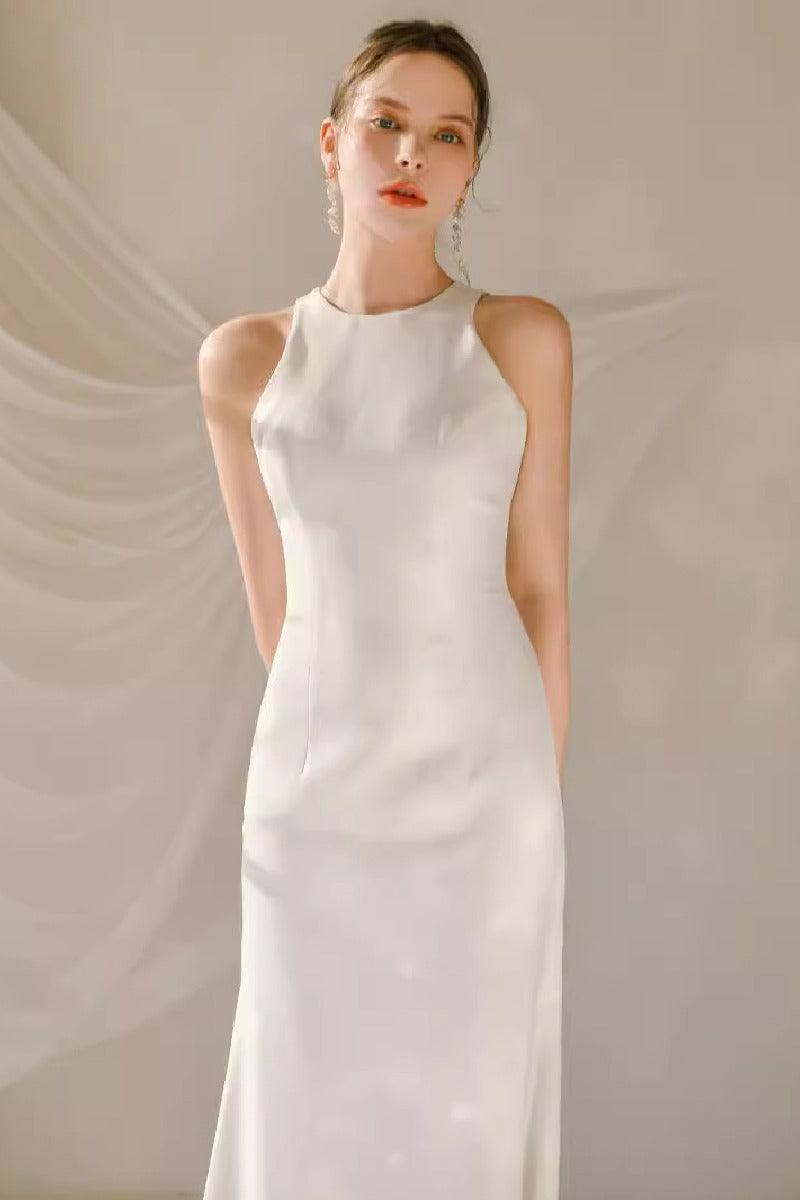 Sheath-Column Sweep-Brush Train Elastic Cloth Wedding Dress 817428862897 - COCOMELODY