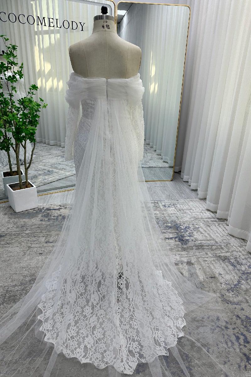 Trumpet-Mermaid Chapel Train Lace Tulle Wedding Dress 748137113988 - COCOMELODY