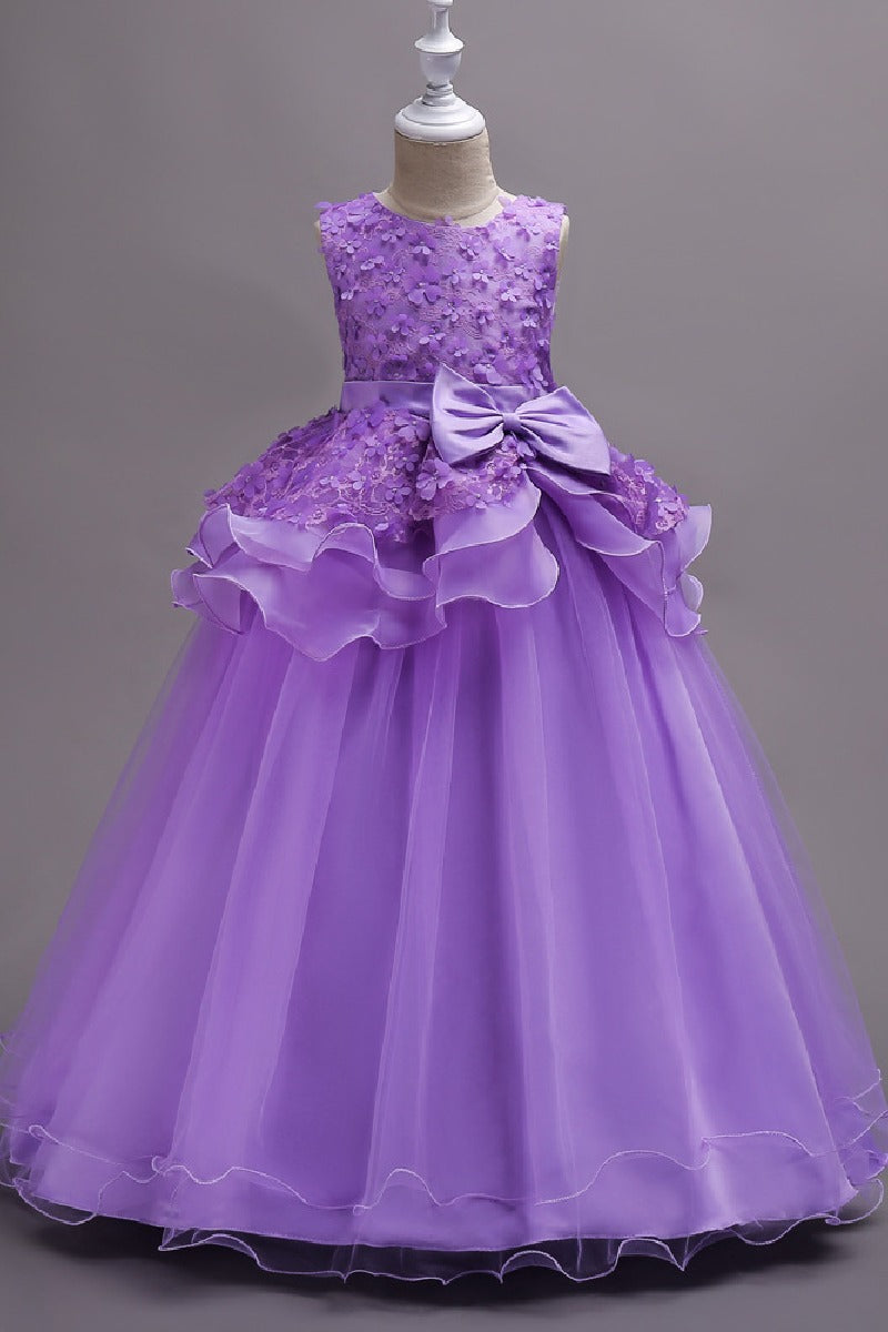 A-Line Round Neck Sleeveless Organza Floor Length Flower Girl Dresses 1029094443095