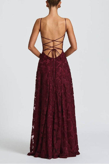 A-line Maxi Lace Formal Evening Dresses 976108418795 - COCOMELODY