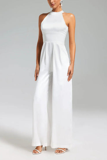 Halter Floor Length Chiffon Wedding Jumpsuit 857509518185