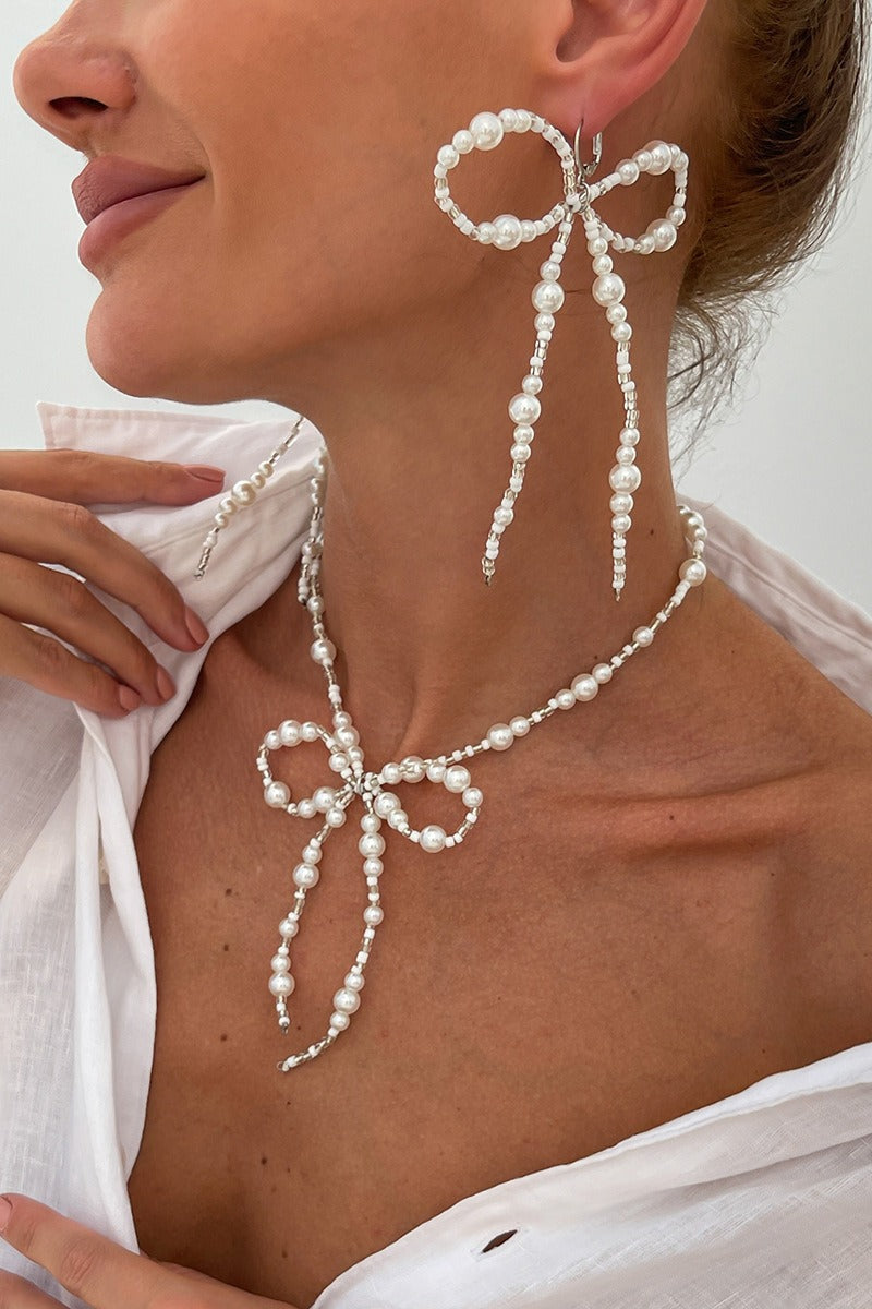 Classic Pearl/ Wedding Earrings/Necklace Jewelry Sets (Set of 2) 911142632859