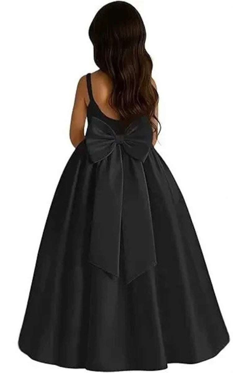 A-Line Scoop Neck Thin Strap Satin Gown Back Bow Flower Girl Dresses 1059110372999