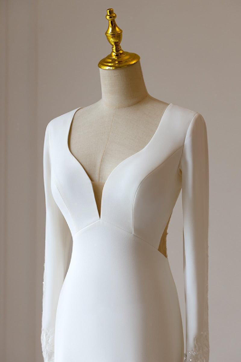 Trumpet-Mermaid Chapel Train Satin Wedding Dress 709401175387 - COCOMELODY
