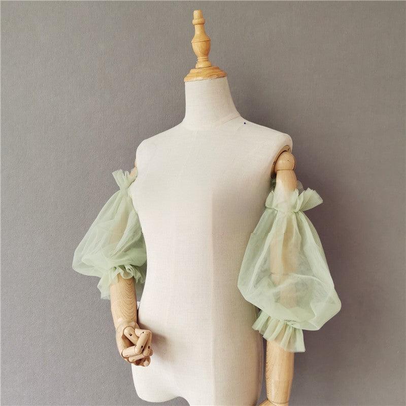 Avocado Green wedding Accessories Summer Sun Protection Sleeve Soft yarn ruffled puffy sleeve Lantern sleeve all matching sleeves 648016981269 - COCOMELODY