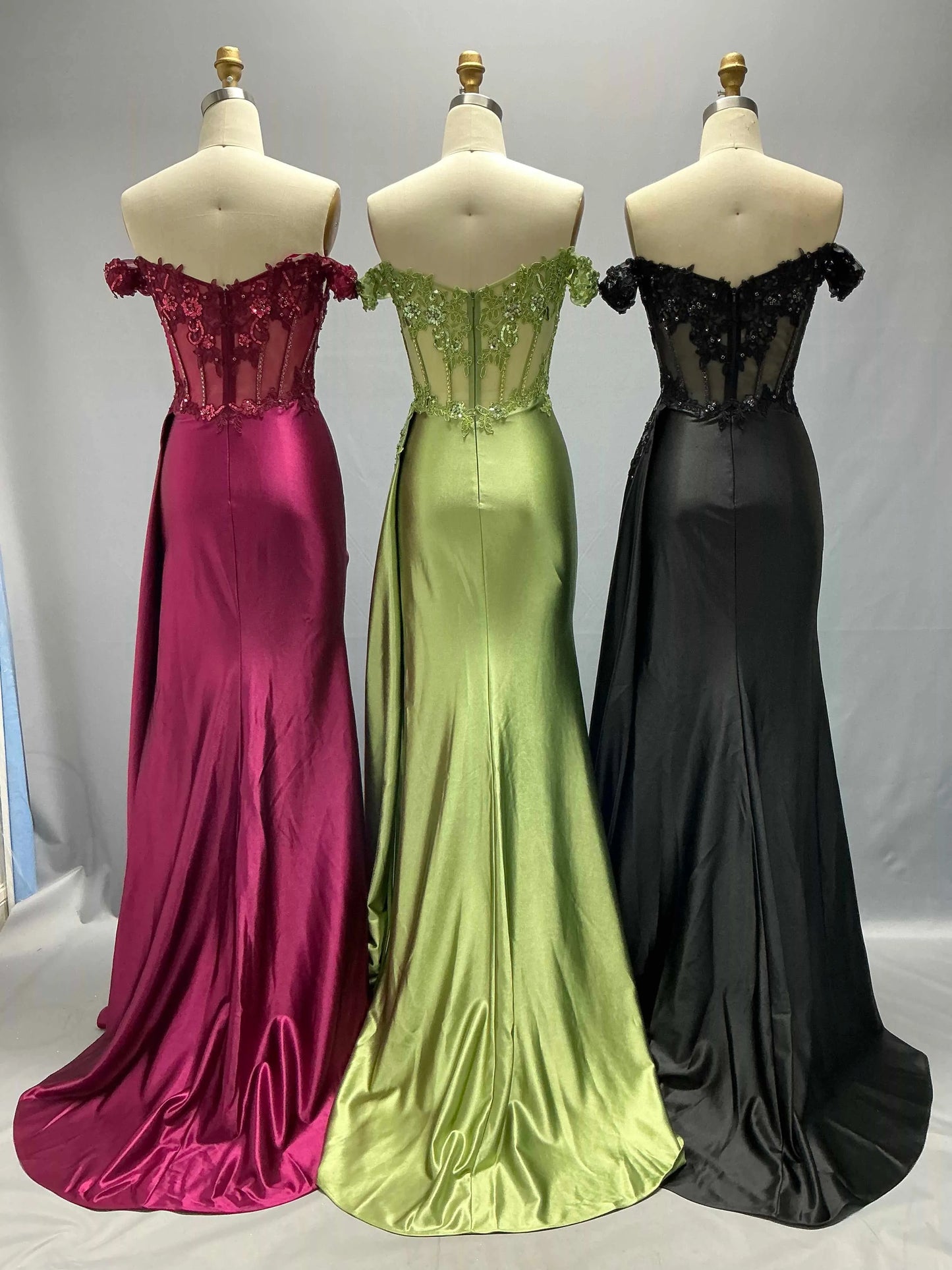 Pleated Off Shoulder Applique Sheath Prom Dresses With Slit CS0916