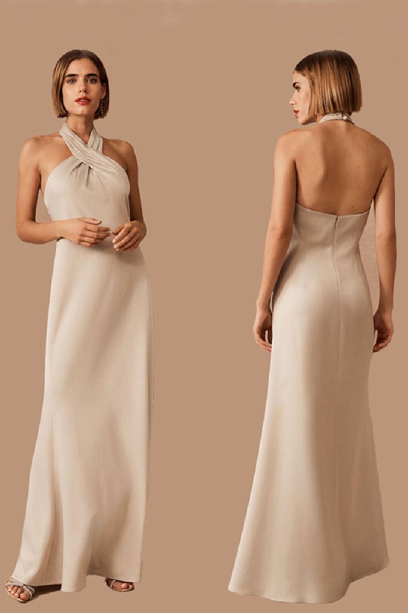 A-Line Maxi Stretch Satin Bridesmaid Dress 658382593437 - COCOMELODY
