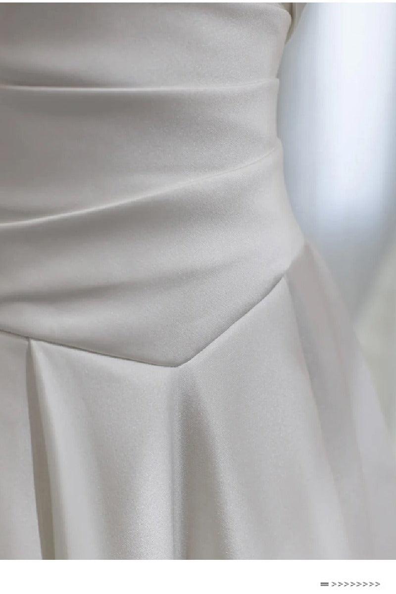 A-Line Sweep-Brush Train Satin Wedding Dress 657200409206 - COCOMELODY