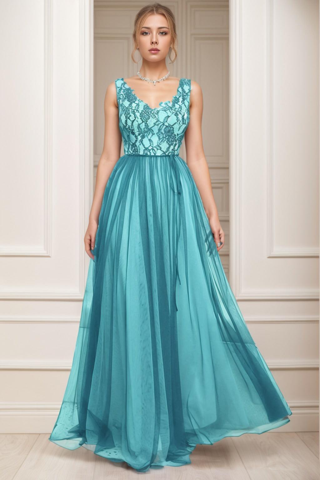 A-Line Sweep-Brush Train Tulle Prom Dress CS0466 - COCOMELODY