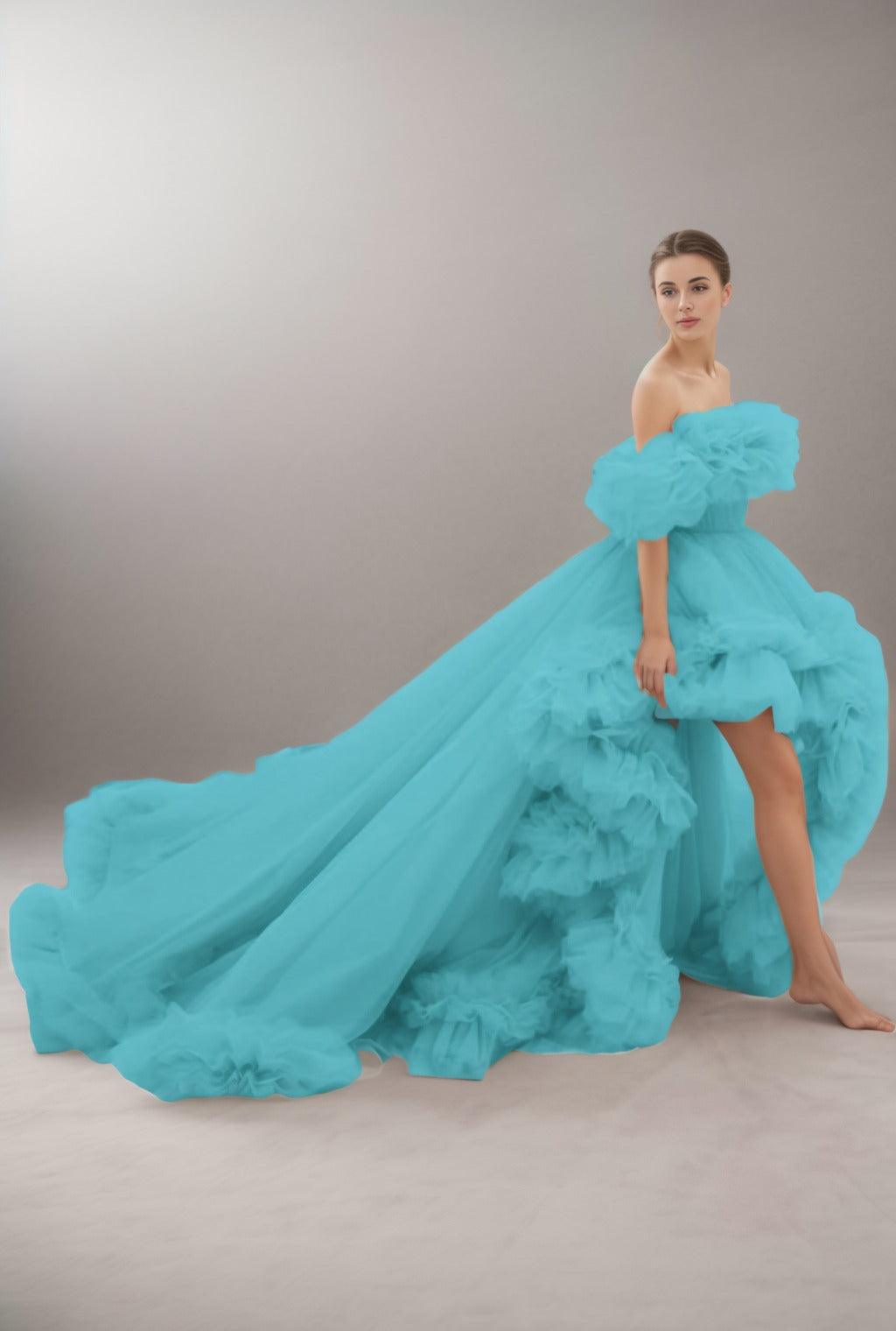 A-Line Court Train Tulle Prom Dress CS0406 - COCOMELODY