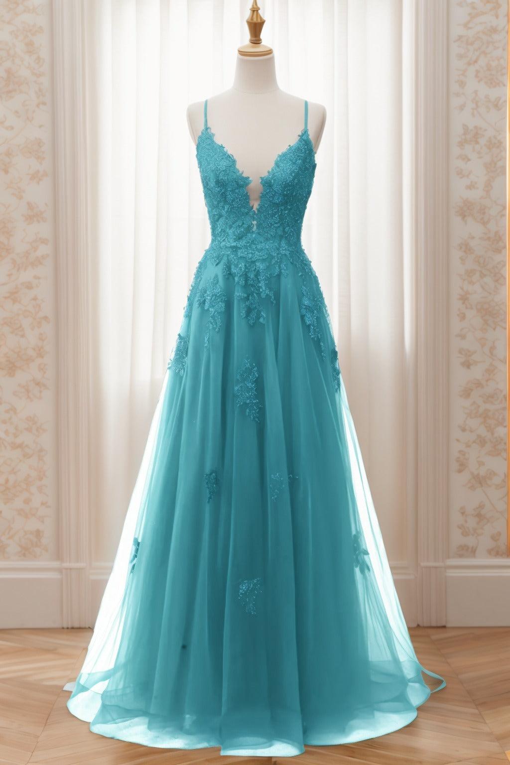A-Line Sweep-Brush Train Tulle Prom Dress CS0463 - COCOMELODY
