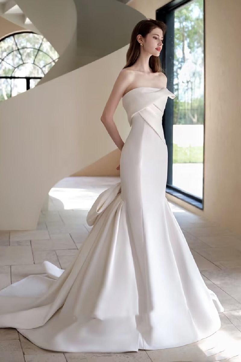 Trumpet-Mermaid Sweep-Brush Train Satin Wedding Dress 855056831342 - COCOMELODY