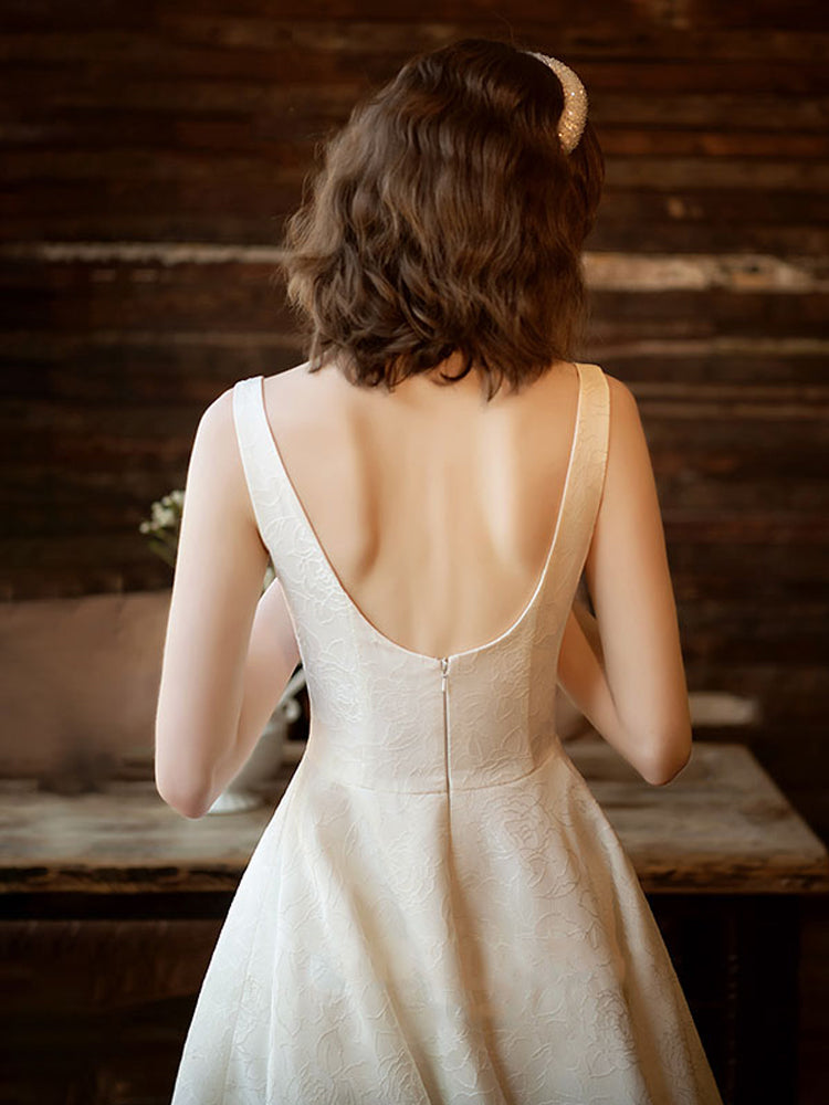 A-Line  Ankle Length Jacquard Satin Wedding Dress 684433736237