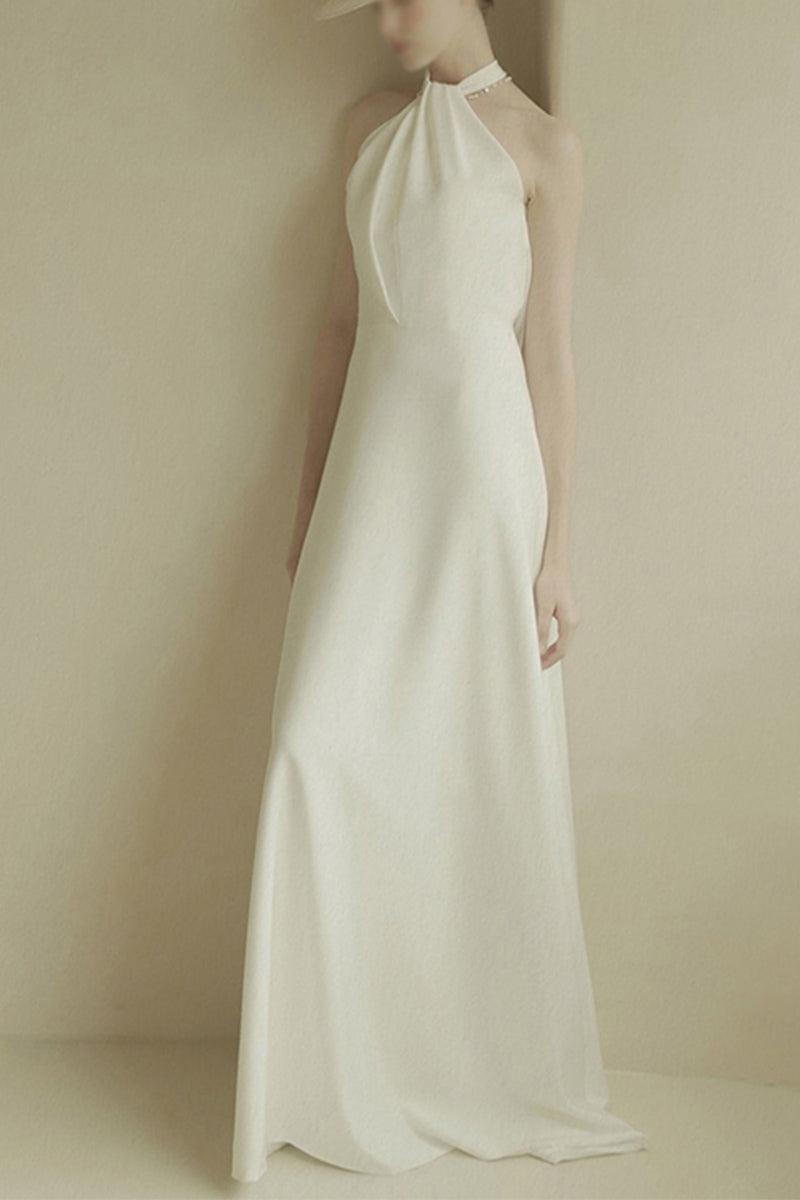 A-Line Sweep-Brush Train Acetate Satin Wedding Dress 655190338774 - COCOMELODY