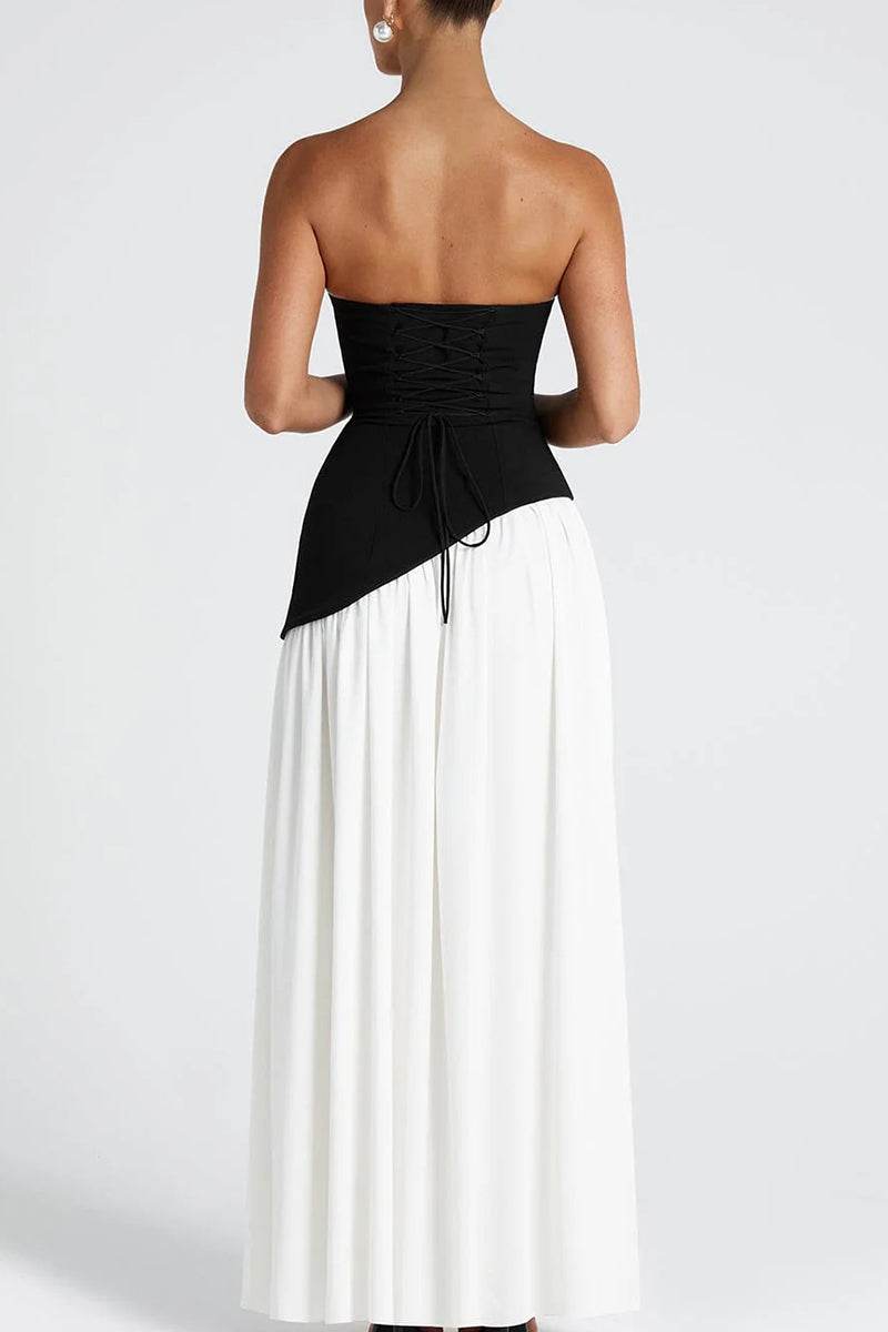 A-Line Knitted Fabric Maxi Wedding Guest Dress Slit Pleating Strapless Formal Dress COCOMELODY 970800986791 A-Line Knitted Fabric Maxi Wedding Guest Dress Slit Pleating Strapless Formal Dress COCOMELODY 970800986791