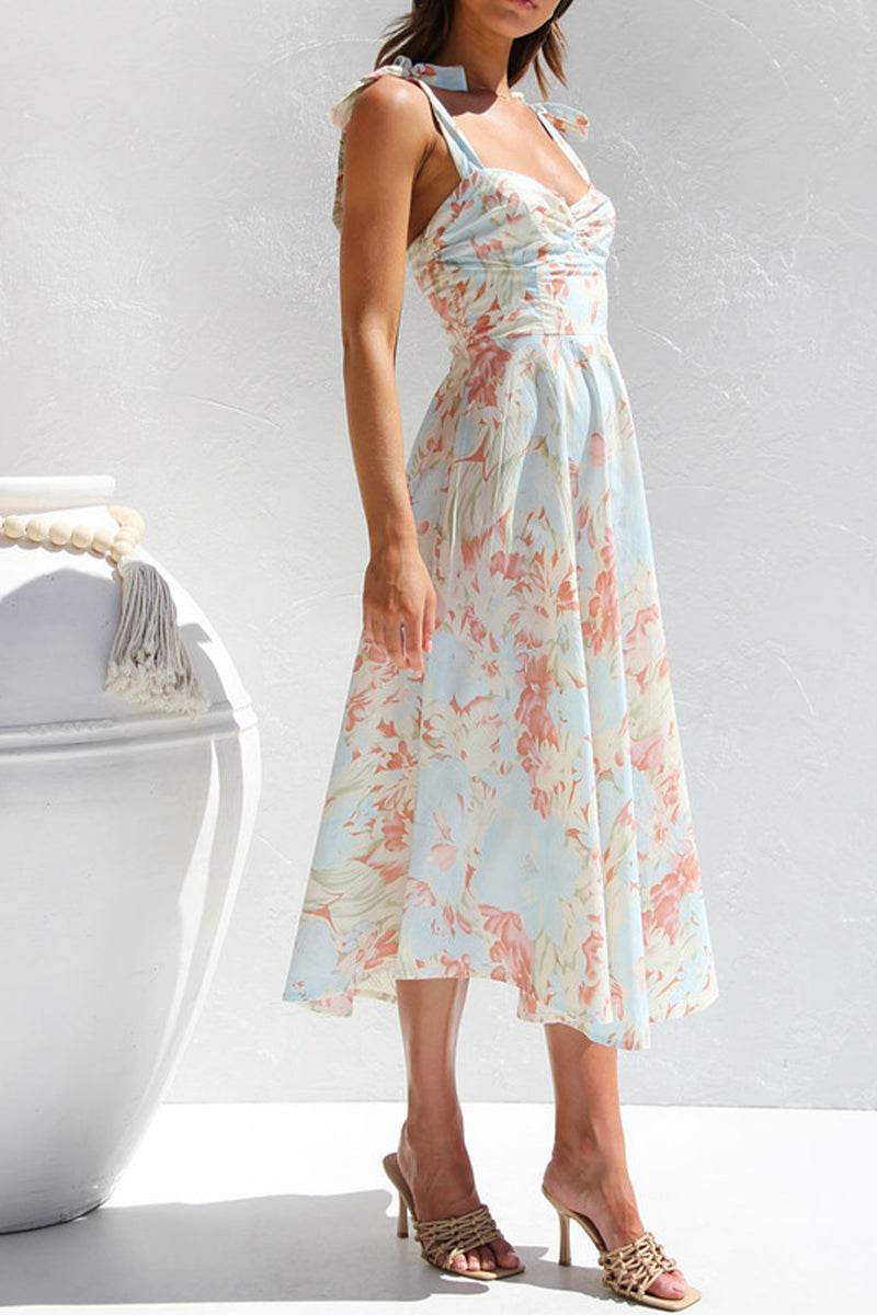 A-Line Midi Printed Chiffon Dress 782420913896 - COCOMELODY