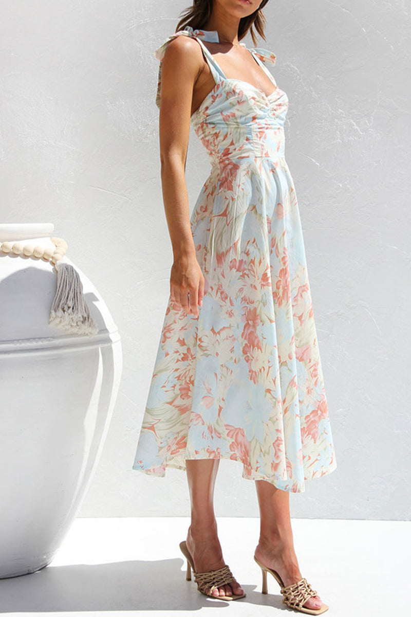A-Line Midi Printed Chiffon Dress 782420913896