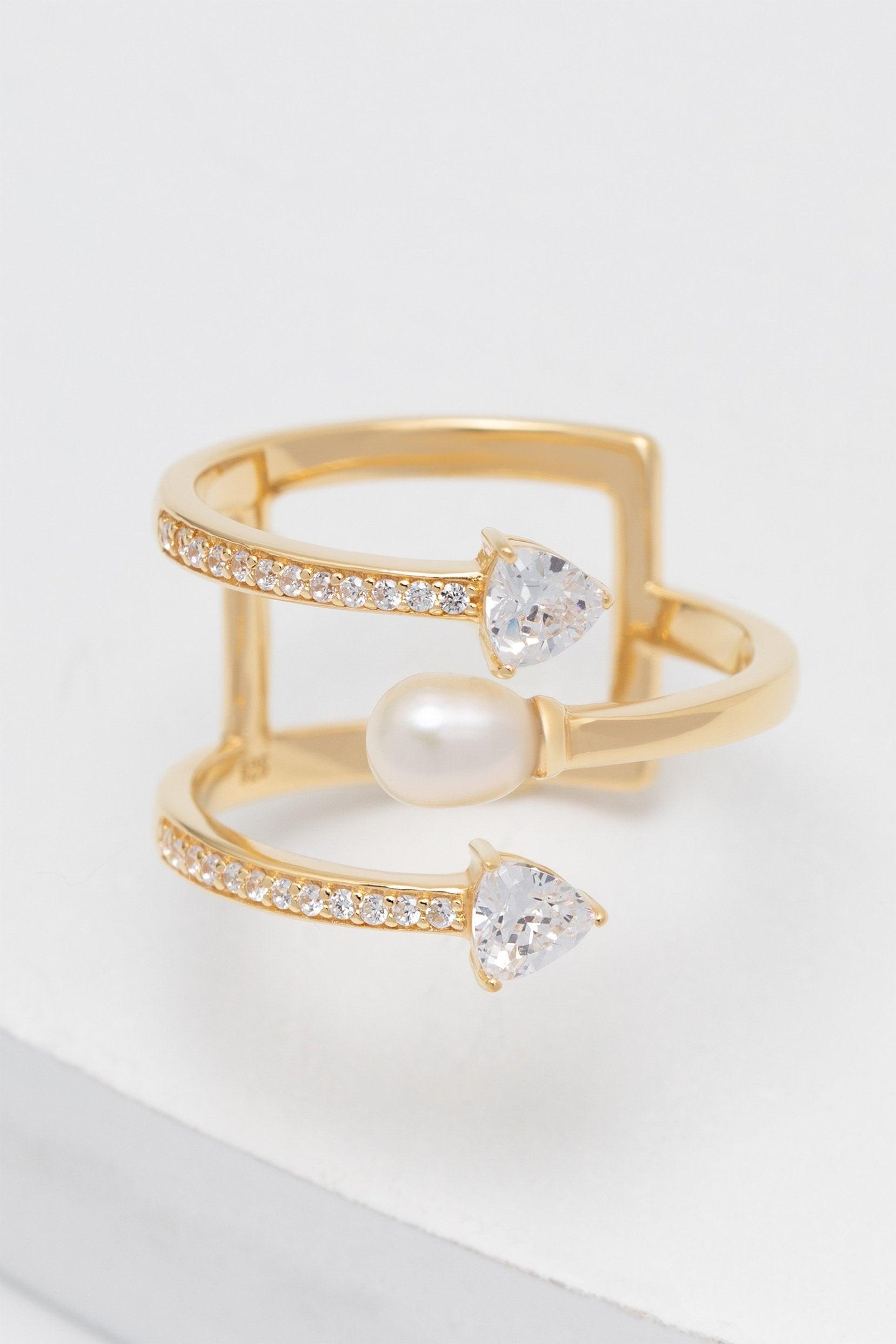 Yellow Gold Plated Rings with Crystals CR0007 - COCOMELODY