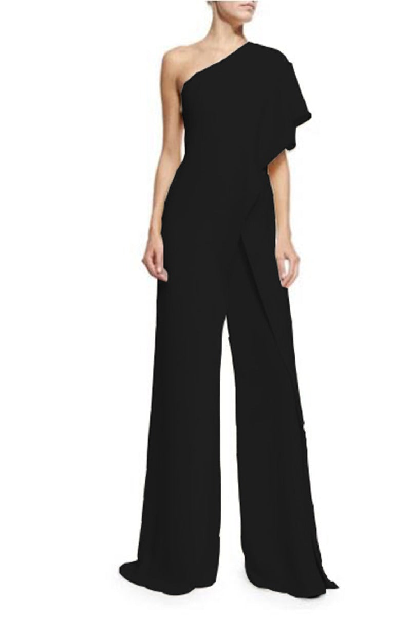 One Shoulder Floor Length Fiablement Fort Wedding Jumpsuit 569999372751
