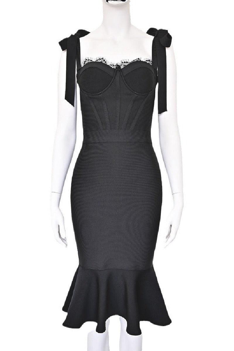 Bow lace bandage dress fish tail wrap hip cocktail dress 829406663889 - COCOMELODY