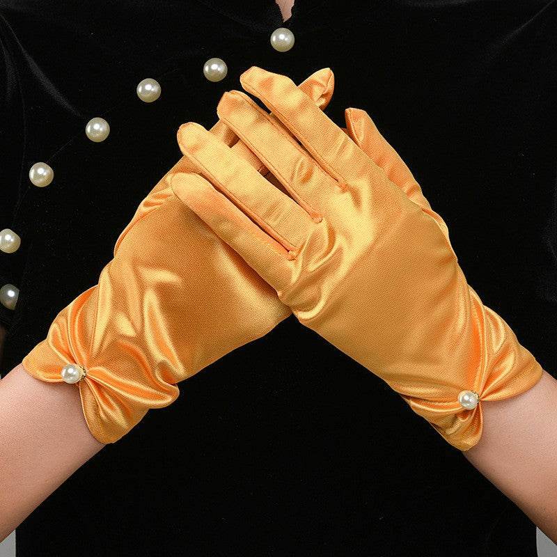 Multicolored Fingertips Wrist Length Satin Gloves 739618529604 - COCOMELODY