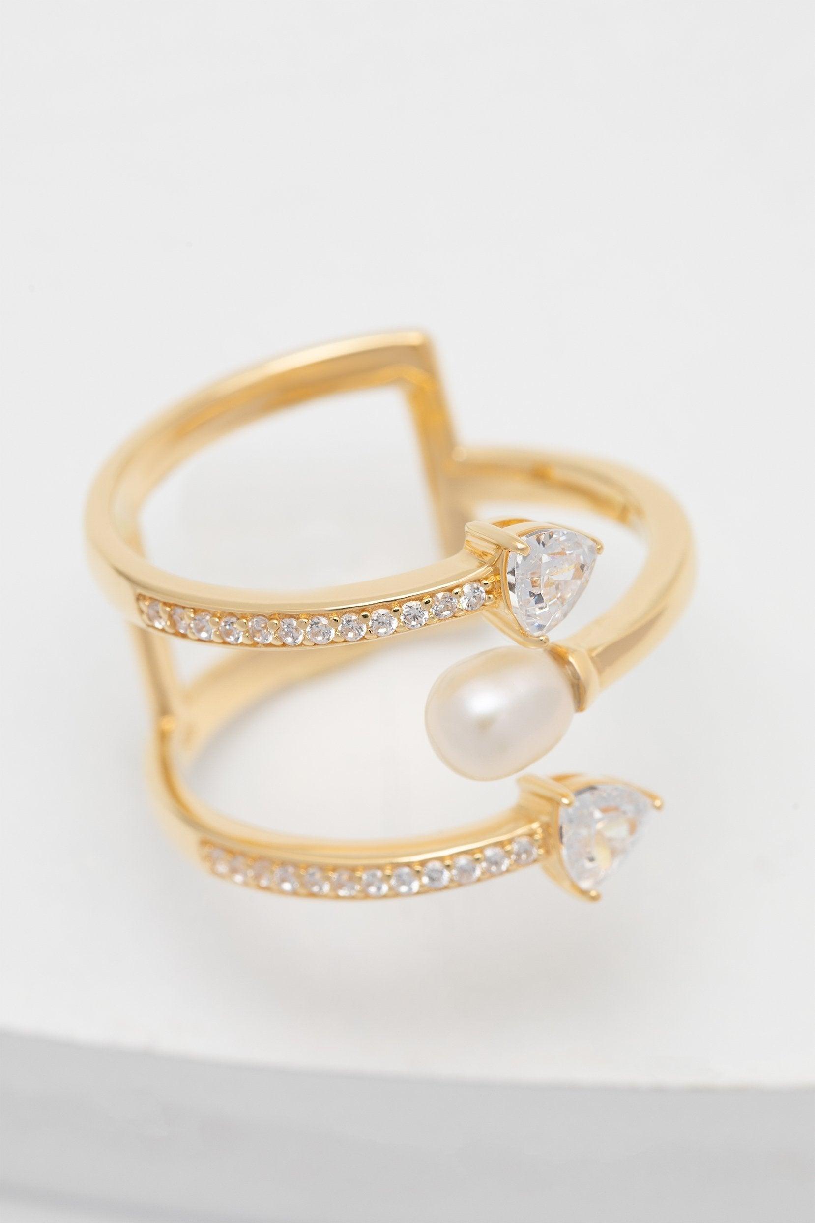 Yellow Gold Plated Rings with Crystals CR0007 - COCOMELODY