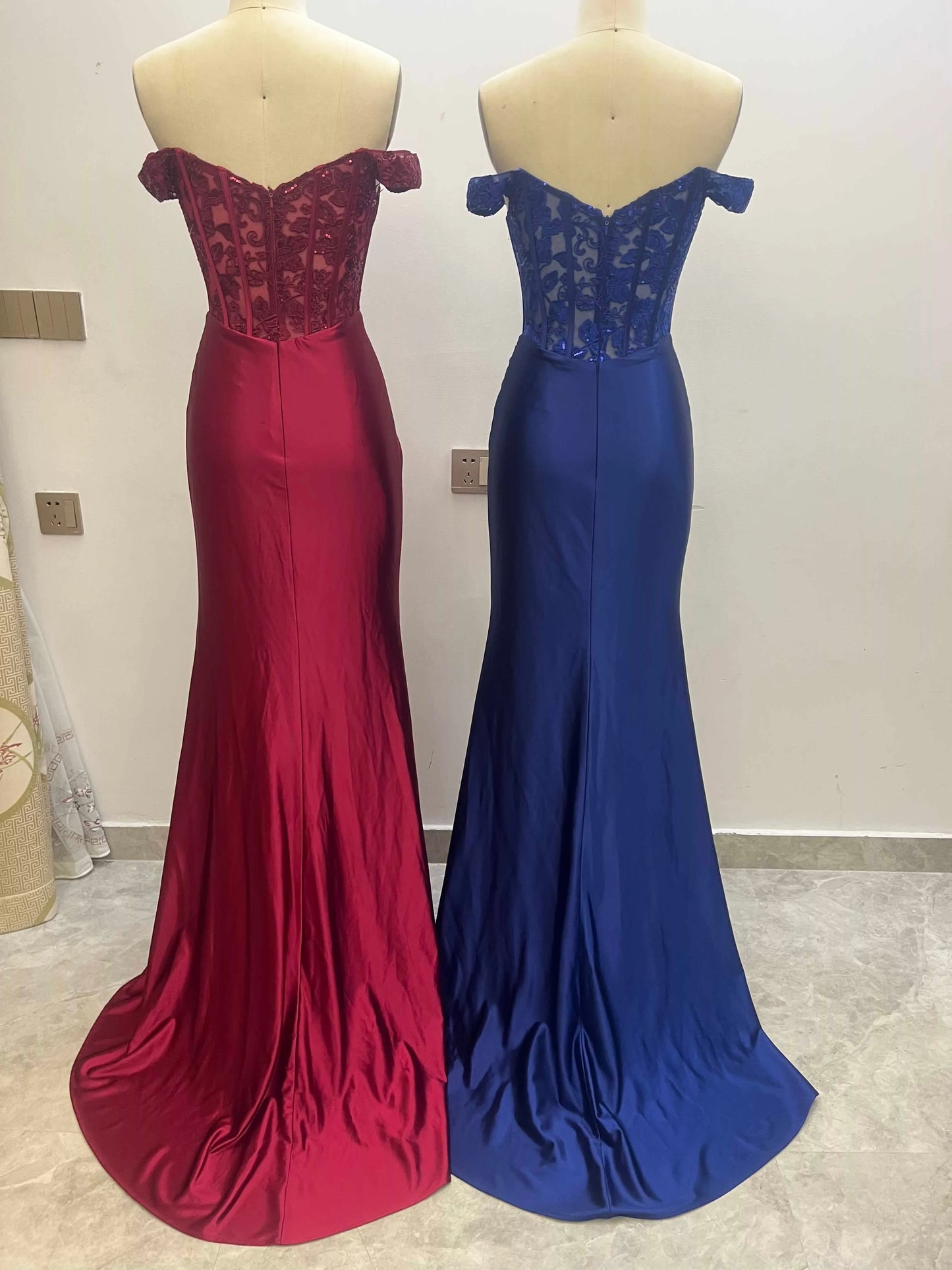Off The Shoulder Bodice Top Satin Prom Dresses CS0940