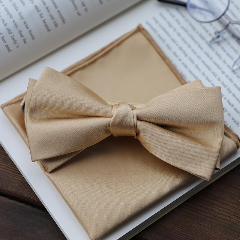 Men's 2-Piece Elastic Silk Like Satin Bow Ties Pocket Square 641989567542 - COCOMELODY