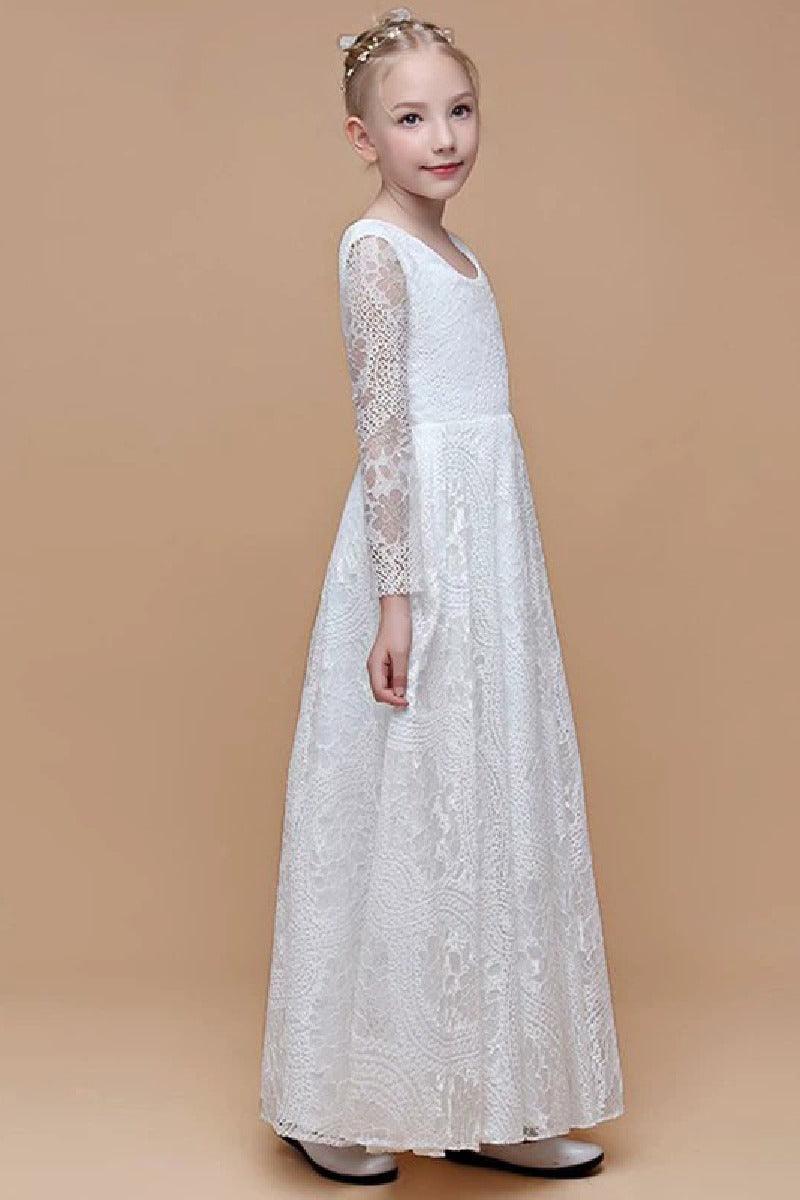 A-Line Scoop Neck Long Sleeve Lace Maxi Flower Girl Dresses 739220885327